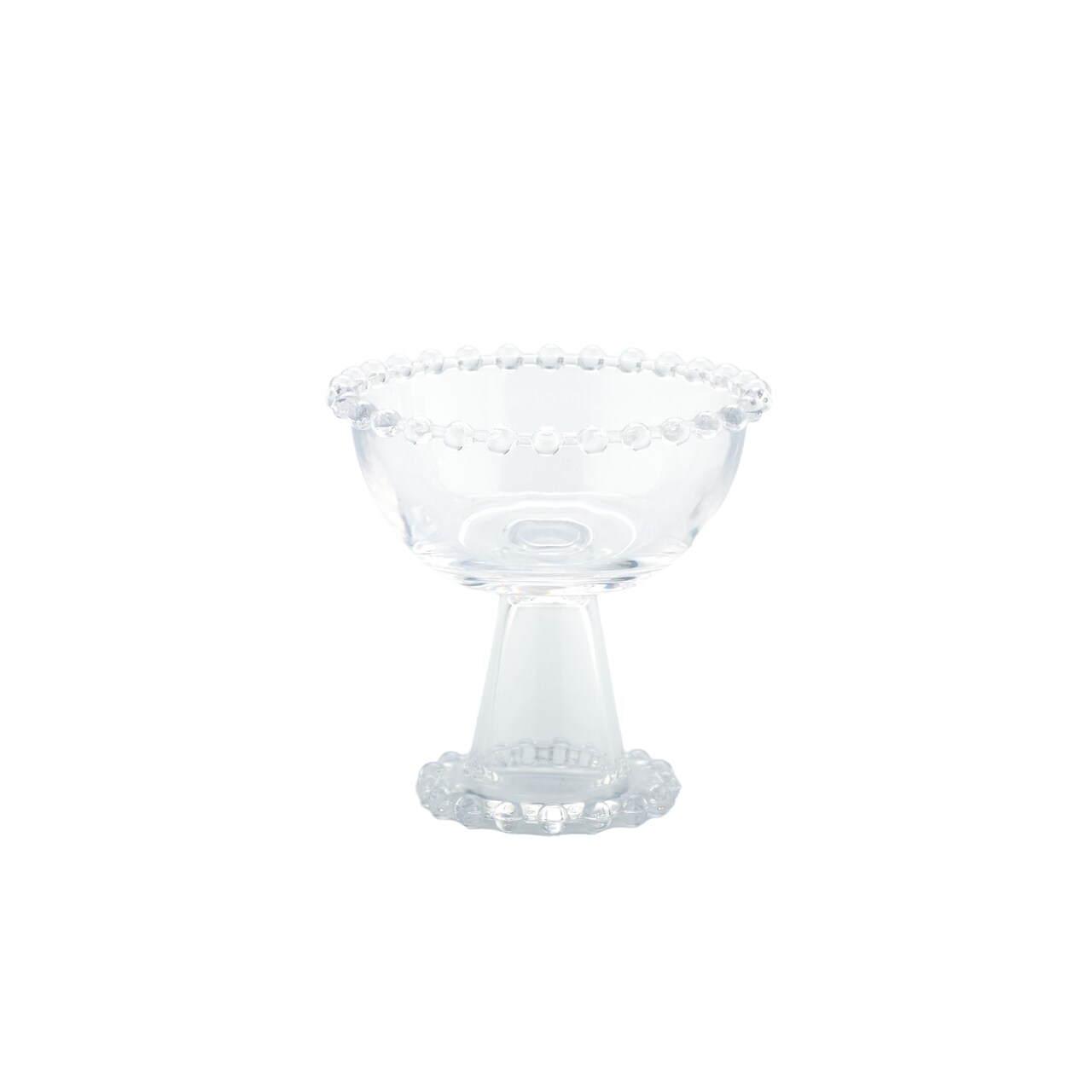 CC Home Furnishings 6" Clear Round Hand Blown Beaded Dessert Bowl with Pedestal